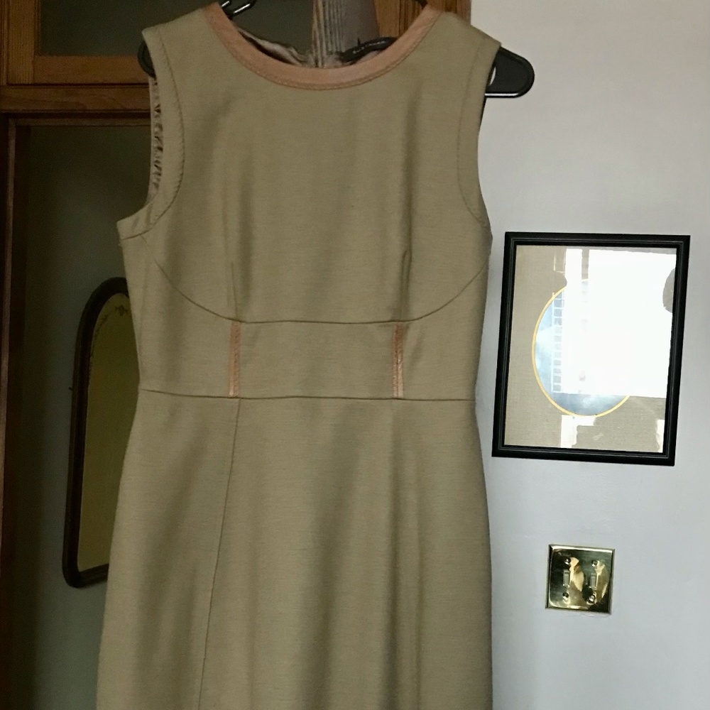 Ellie Tahari Callie light brown  dress with leather trim Brown dress, size 6-8